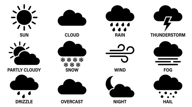 Weather Forecast Symbols Icons Set.