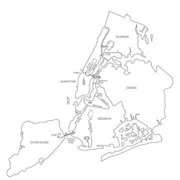 Minimalistic route map outline of New York city geography for marathon event navigation guide.