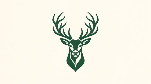 Majestic green deer head silhouette with large antlers isolated on a clean background, ideal for wildlife, hunting, or nature-themed branding.