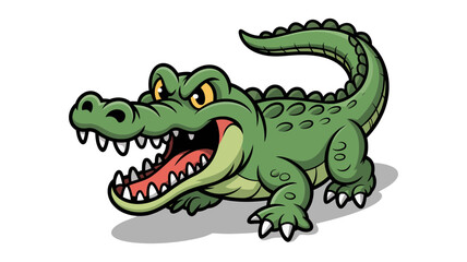 Fototapeta premium Angry cartoon crocodile mascot character with open mouth and sharp teeth in a bold vector illustration
