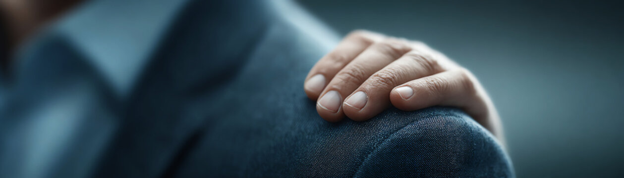 Support encouragement hand shoulder business teamwork trust comfort motivation closeup emotional professional human touch