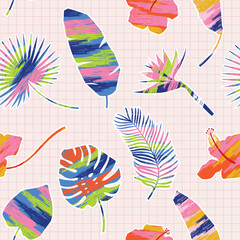 Painted Cut-Out Paper Tropical Leaves Seamless Pattern. Flat Style Vector Illustration. © Ольга Гладій
