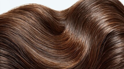 Fototapeta premium Smooth, wavy strands of chestnut-coloured hair with highlights provide an elegant backdrop for promoting shampoos, conditioners and beauty salon services.