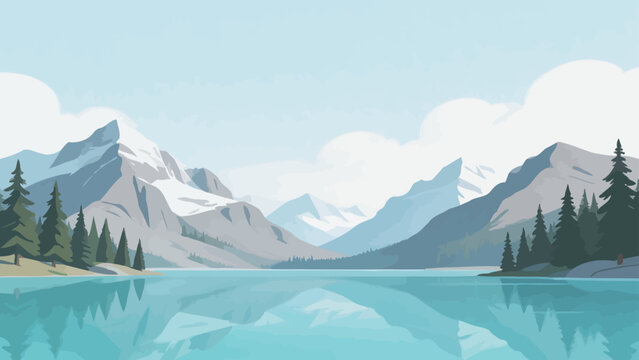 Mountain lake with pine trees