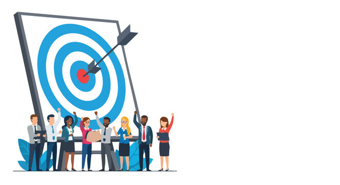 High-performing diverse corporate team achieving key performance indicators through precision strategic alignment and collective execution