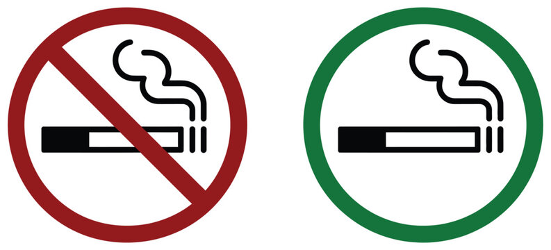 No smoking and vaping allowed sign icon set, prohibition symbols collection for tobacco and e-cigarette restriction, clean flat vector warning icons for public safety signage.