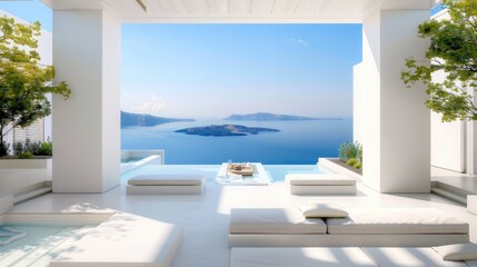Obraz premium Aegean Sea Oasis: Sun-Kissed Serenity on a Whitewashed Terrace