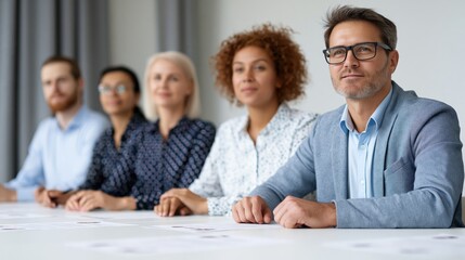 Fototapeta premium Diverse group of professionals seated at a conference table during a meeting
