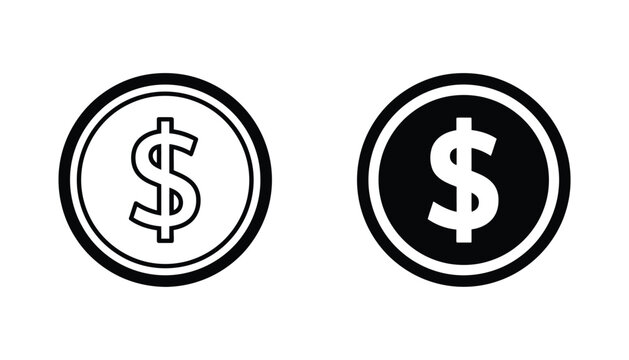 United States dollar coin currency icon in circular frame with outline and solid black style for financial banking and business investment design graphics