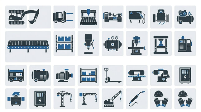 Collection of industrial machinery and equipment icons.