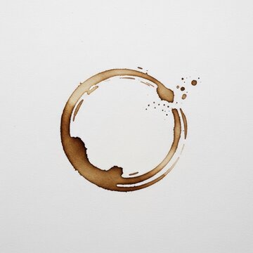 Circular brown liquid stain on white paper