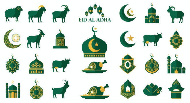 Eid al-Adha Religious Icons in Pixel Art Style