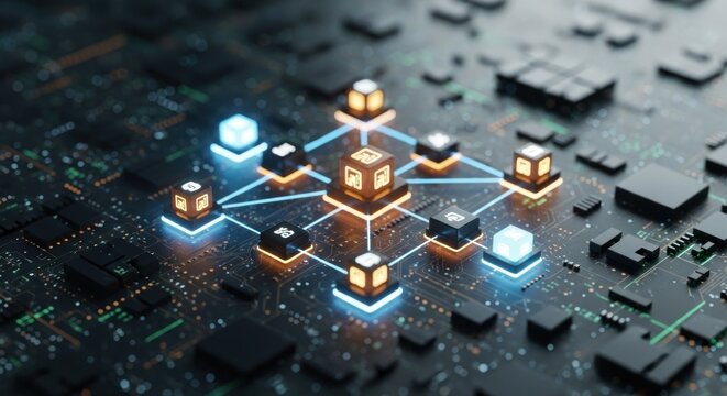 Digital network connectivity, data nodes, futuristic technology