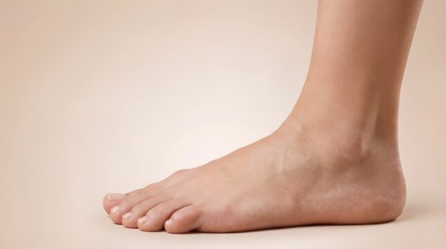 Close Up Bare Female Foot Flat Sole on Beige Background