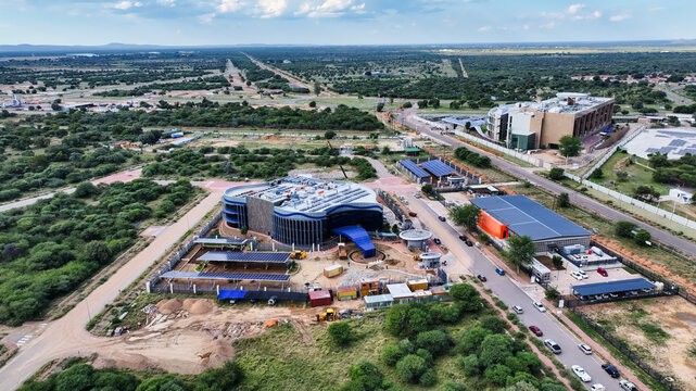 Aerial View of Modern High Tech Facility and Solar Infrastructure in Gaborone