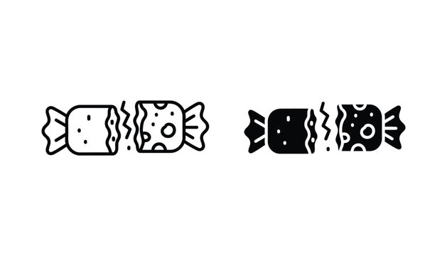 Broken candy bar icon in linear and solid black styles for snack food branding and sweet treats confectionery design assets