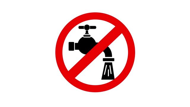 A red prohibition sign draws over a black water tap icon to symbolize water conservation on a white background.