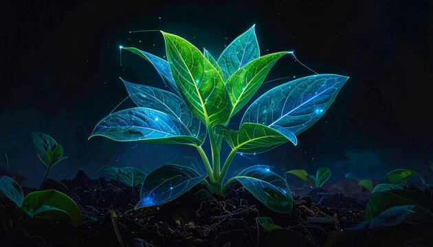 Glowing plant with digital connections
