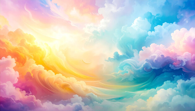 Vibrant cloudscape colorful abstract background with sun and soft textures