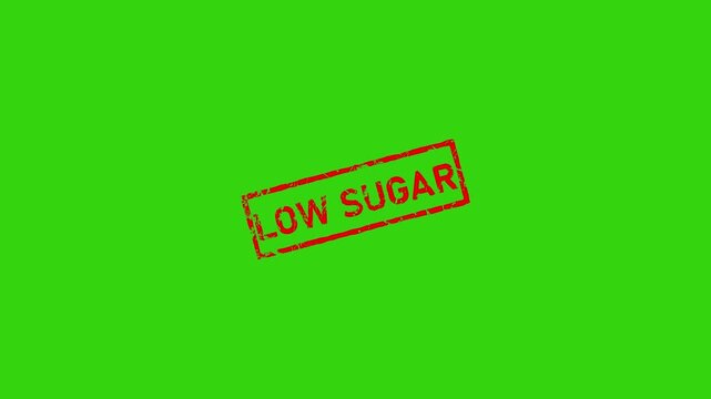 Low sugar text rubber stamp motion. threadbare red seal, transparent background footage.