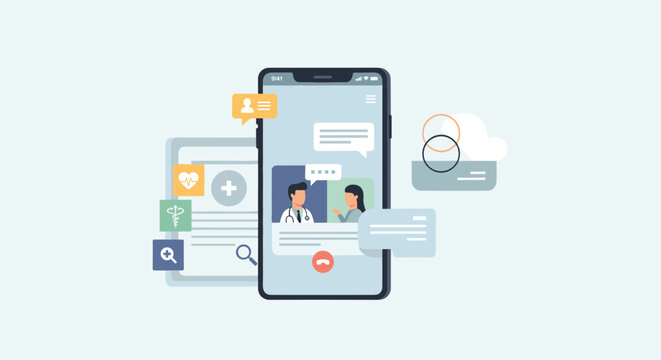 Smartphone Messaging Interface With Documents And Video Call.