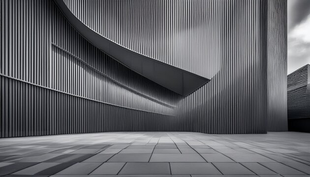 architecture details modern building metal steel pattern streamline facade monochrome grey texture