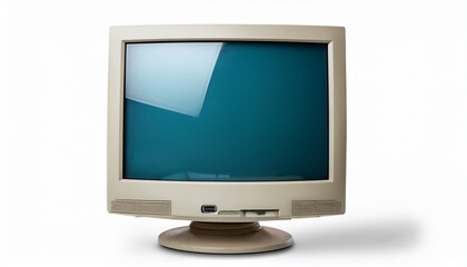 Fototapeta premium close up of old computer monitor isolated on white with path