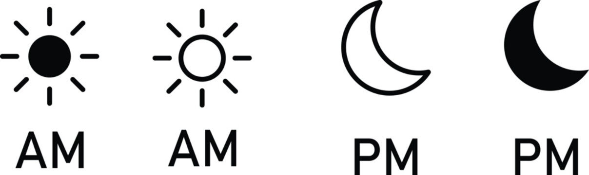Vector Day and Night Icons featuring Sun and Crescent Moon for UI Design