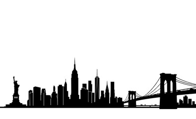 Naklejka premium New York City Skyline Silhouette with Statue of Liberty and Empire State