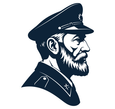 navy officer profile portrait with beard and hat side view