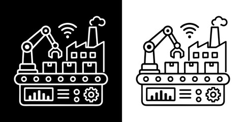 Fototapeta premium Smart factory automation icon with industrial robotics and Industry 4.0 concept