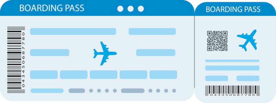 Modern boarding pass design with airplane icon and qr code victor illustration