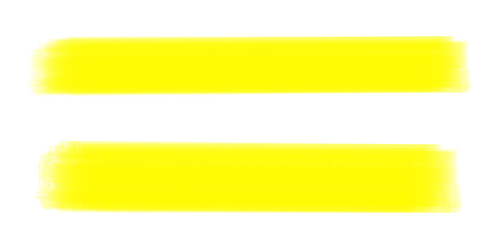 Set of two soft yellow highlighter brush strokes on transparent background isolated.