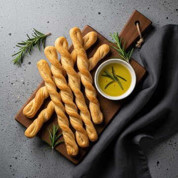 Twisty breadsticks with herb oil