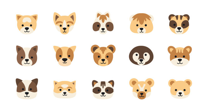 Collection of diverse dog faces for canine portrait.