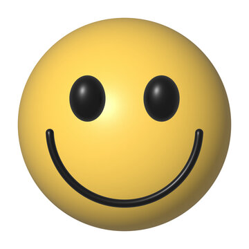 3D happy smiley face icon with glossy rounded shape isolated on transparent background