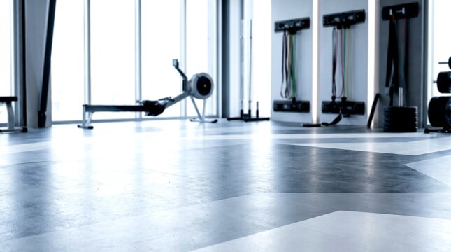 Modern Gym Interior with Exercise Equipment and Natural Light