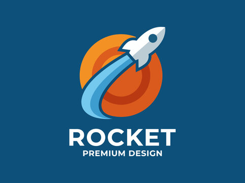 This striking logo features a rocket launching into space, symbolizing innovation and ambition, perfect for companies in tech or aerospace industries seeking to convey excitement.