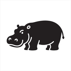 Obraz premium A angry hippopotamus illustration in a simple, black silhouette on white background.