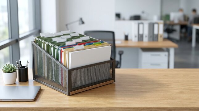 organized financial document folders on office desk representing record management and insurance paperwork