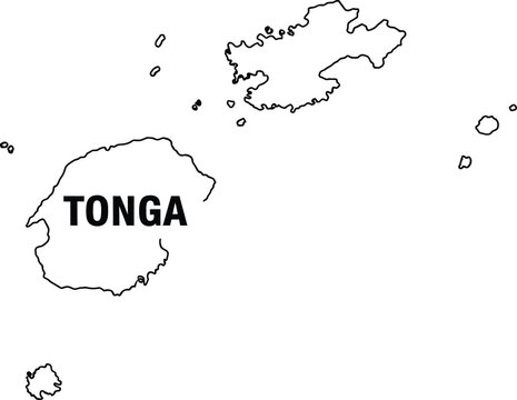 Simple black and white outline map of tonga islands with bold text label