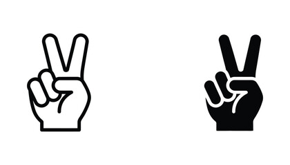 Obraz premium Victory hand sign icon set in line art and silhouette styles for positive communication and peace symbols in design