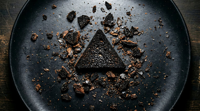 Burnt Toast Crumbs on Black Plate Abstract