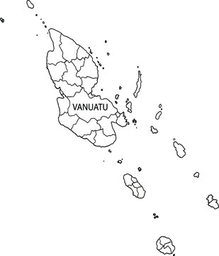 Black and white outline map of vanuatu showing provinces and island borders