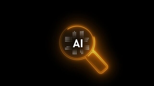 Ai tech search concept, businessman use magnifying glass focus to AI search engine bar for data search optimization by artificial intelligence technology.
