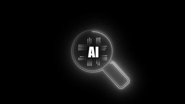 Ai tech search concept, businessman use magnifying glass focus to AI search engine bar for data search optimization by artificial intelligence technology.