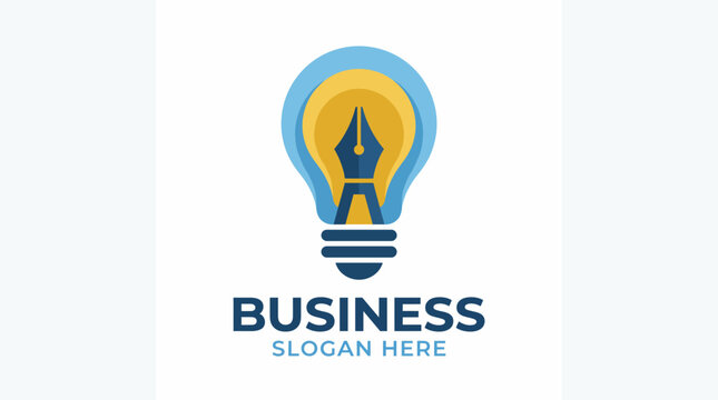 This logo combines a light bulb and a pen, symbolizing creativity and innovation, ideal for businesses looking to showcase their unique ideas and solutions.