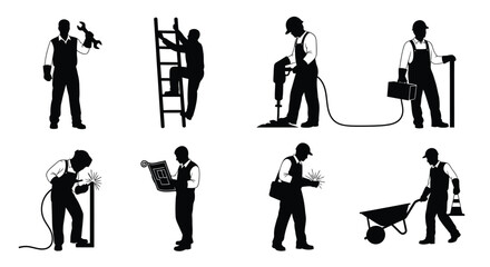Fototapeta premium Silhouette illustrations depicting various construction workers and their tools high quality