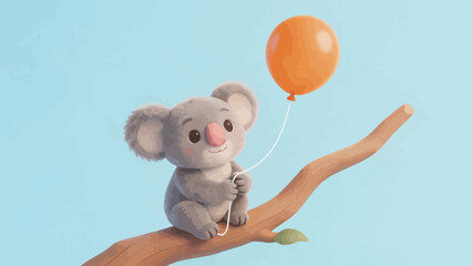 Cute koala on tree branch with balloon © Sedna