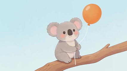 Cute koala on tree branch with balloon © Sedna